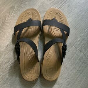 Black croc thong sandals